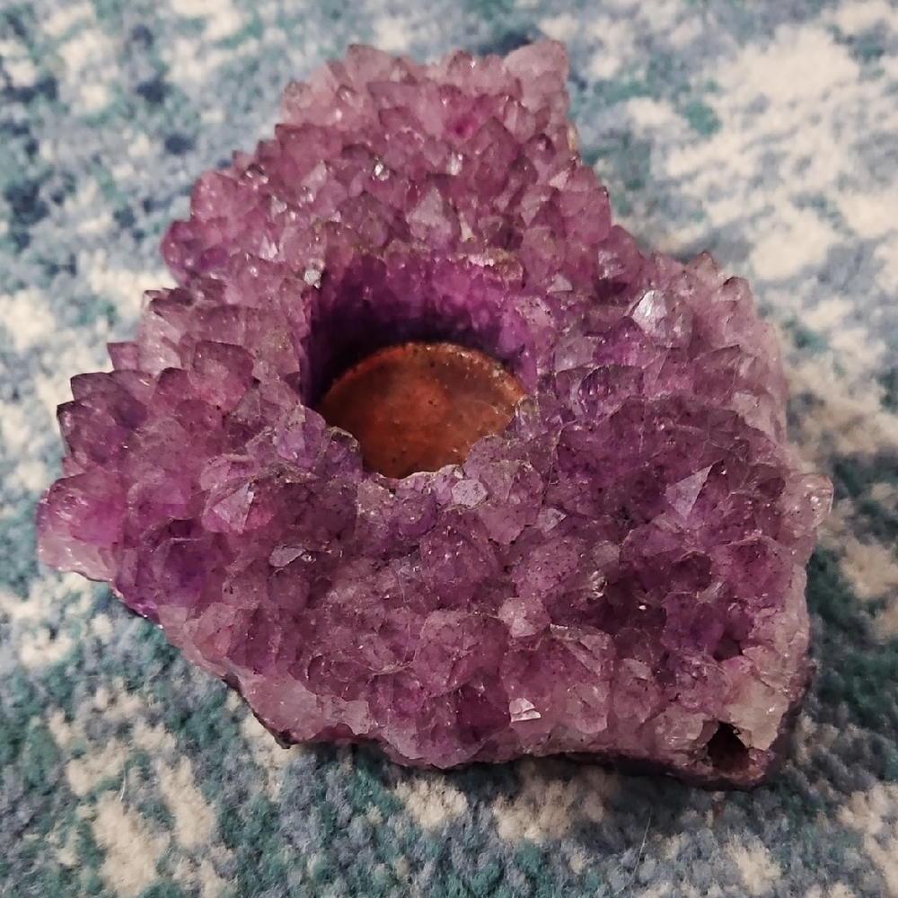 Purple Geode Accent Decor with Textured Crystals and Organic Shape